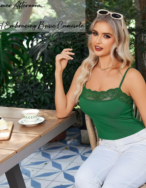 Load image into Gallery viewer, Avidlove Women Square Neck Lace Trim Tank Top Camisole Green Size S
