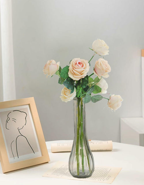 Load image into Gallery viewer, Glass Vase 8.6in Ribbed Design Wedding Centerpiece Floating Candle Gray
