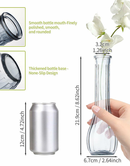Load image into Gallery viewer, Glass Vase 8.6in Ribbed Design Wedding Centerpiece Floating Candle Gray
