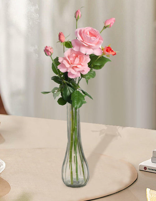 Load image into Gallery viewer, Glass Vase 8.6in Ribbed Design Wedding Centerpiece Floating Candle Gray
