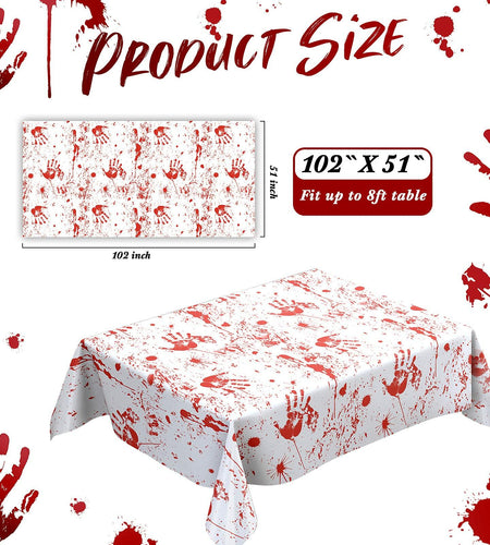 Newwiee Halloween Bloody Tablecloth Blood Handprint Zombie Decor 102x51in