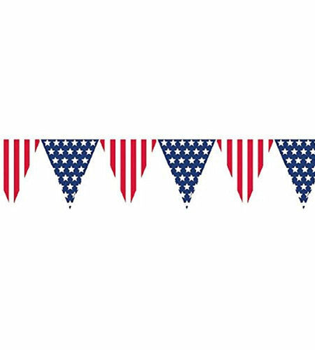 Amscan Patriotic Pennant Banner 12in Red White Blue Plastic 2-Pack