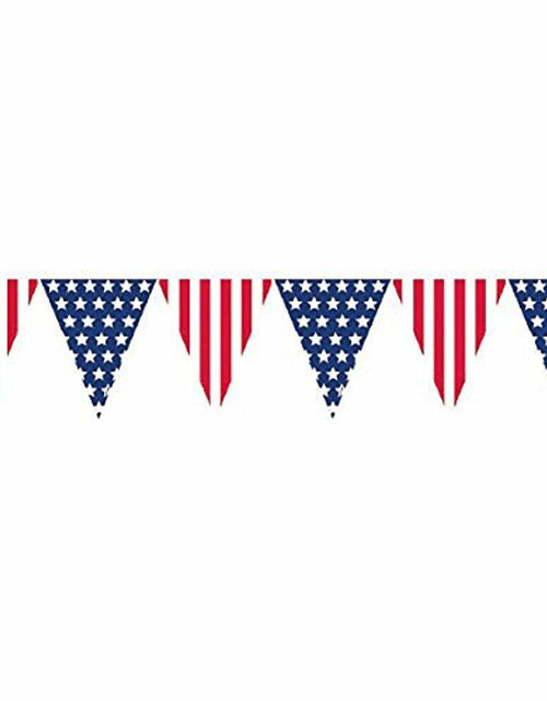 Load image into Gallery viewer, Amscan Patriotic Pennant Banner 12in Red White Blue Plastic 2-Pack
