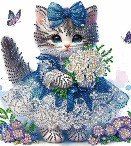 WSLWXSHM 5D Cat Diamond Art Kit 12x12in Crystal Rhinestones Animal