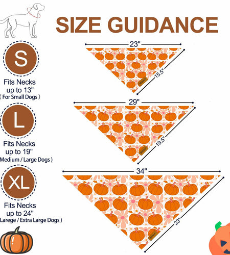 THLOH Fall Dog Bandanas 2 Pack Reversible Pumpkin Leaf Orange Large
