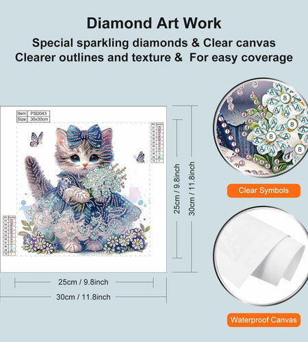 WSLWXSHM 5D Cat Diamond Art Kit 12x12in Crystal Rhinestones Animal