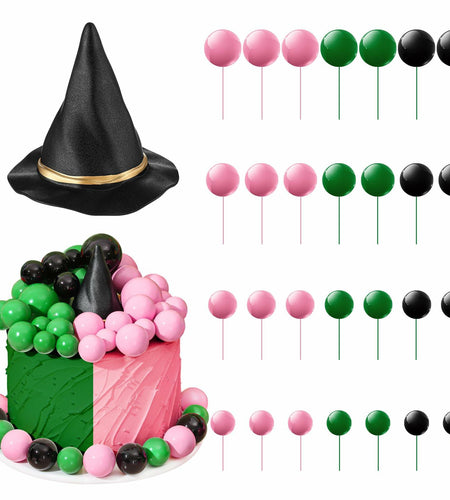 Leinuosen 97 Pcs Witch Party Supplies Pink Green Balloons Mini Toppers Black Hat