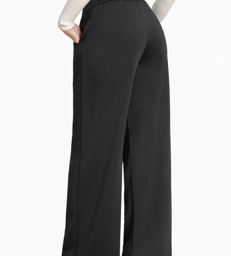 Bamans Wide Leg Dress Pants High Elastic Waist Curvy Women Black Size S