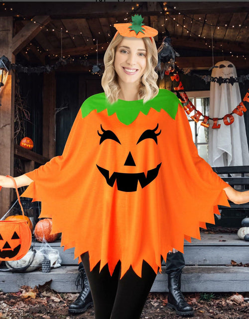 Load image into Gallery viewer, HEYFIZZ 3 PCS Pumpkin Costume Poncho Set Halloween Orange Size Adult
