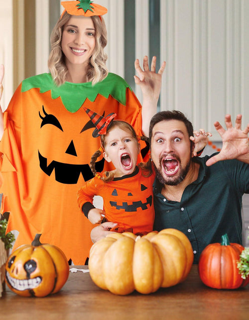 Load image into Gallery viewer, HEYFIZZ 3 PCS Pumpkin Costume Poncho Set Halloween Orange Size Adult

