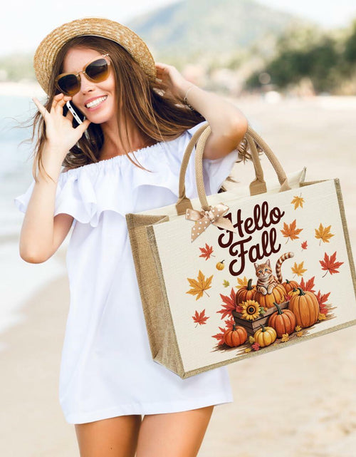 Load image into Gallery viewer, CHQIUCR Autumn Pumpkin Canvas Tote Bag Large Reusable Grocery Bag 16.7x12.5x7.5
