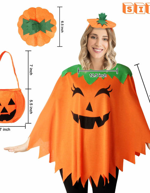 Load image into Gallery viewer, HEYFIZZ 3 PCS Pumpkin Costume Poncho Set Halloween Orange Size Adult
