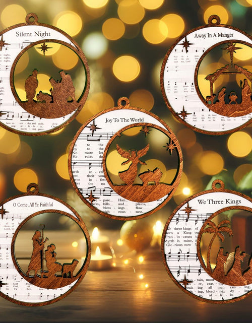 Load image into Gallery viewer, SOLMAYCO Christmas Nativity Ornaments Set of 5 Wooden Religious Decorations
