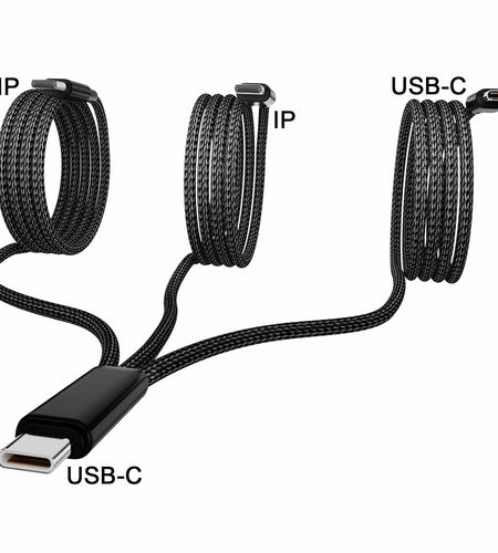 Wosixima USB-C 3-in-1 Charging Cable 4ft Black for iPhone 16/15 Pro Max Samsung