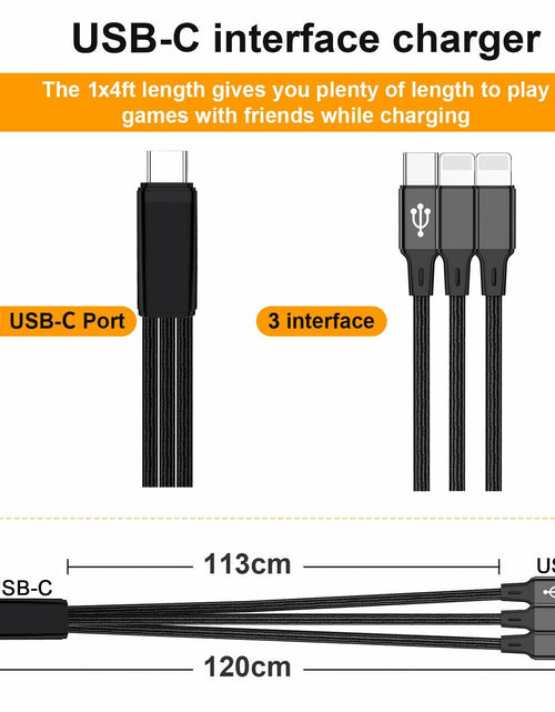 Load image into Gallery viewer, Wosixima USB-C 3-in-1 Charging Cable 4ft Black for iPhone 16/15 Pro Max Samsung

