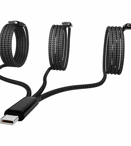 Wosixima USB-C 3-in-1 Charging Cable 4ft Black for iPhone 16/15 Pro Max Samsung
