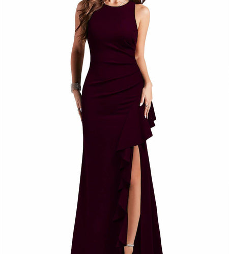WOOSEA Women's Sleeveless Split Bodycon Mermaid Dress Black Size XL