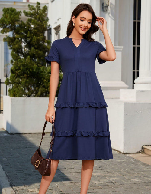 Load image into Gallery viewer, DRESSTELLS Womens Casual Ruffle V Neck Midi Dress Ivory Size M
