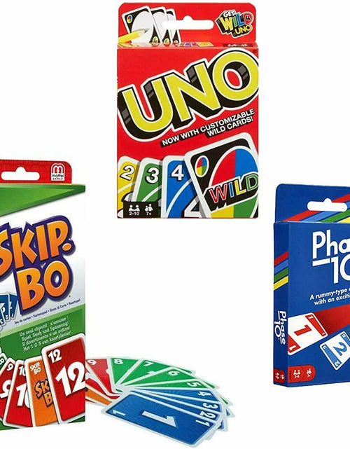 Load image into Gallery viewer, Mattel Card Game Set Skip Bo Uno Phase 10 Educational Family Fun
