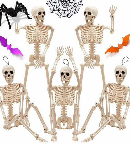 GONOSEED 5PCS 16in Posable Halloween Skeletons Hanging Decor Plastic