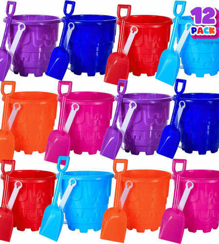 ArtCreativity 6" Sand Castle Buckets & Shovels Set 12 Pails 12 Shovels