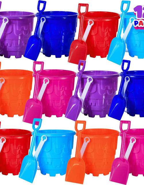 Load image into Gallery viewer, ArtCreativity 6" Sand Castle Buckets &amp; Shovels Set 12 Pails 12 Shovels
