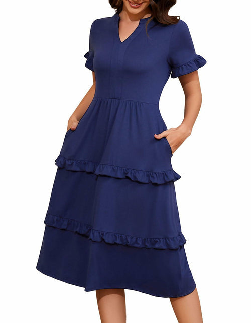 Load image into Gallery viewer, DRESSTELLS Womens Casual Ruffle V Neck Midi Dress Ivory Size M
