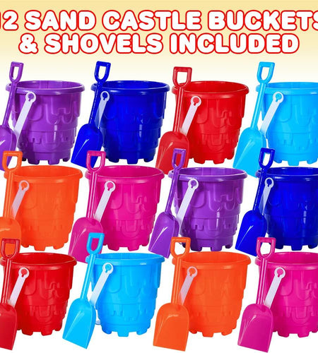 ArtCreativity 6" Sand Castle Buckets & Shovels Set 12 Pails 12 Shovels
