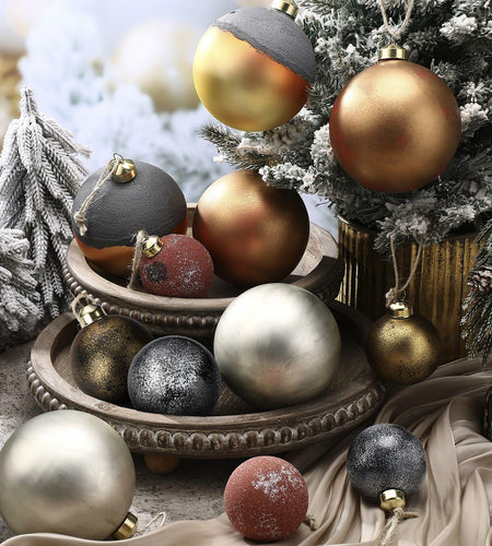 Relaxgiant 12 Pcs Neutral Brown Grey Matte Glass Christmas Ornaments 4in 2.36in
