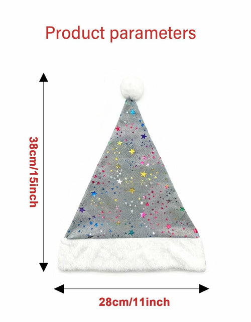 Load image into Gallery viewer, PAIDEMCF Grey Santa Hat with Glitter Stars Christmas Holiday Size Standard
