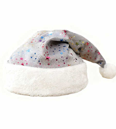 PAIDEMCF Grey Santa Hat with Glitter Stars Christmas Holiday Size Standard