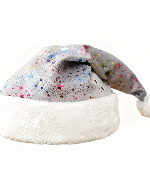 Load image into Gallery viewer, PAIDEMCF Grey Santa Hat with Glitter Stars Christmas Holiday Size Standard
