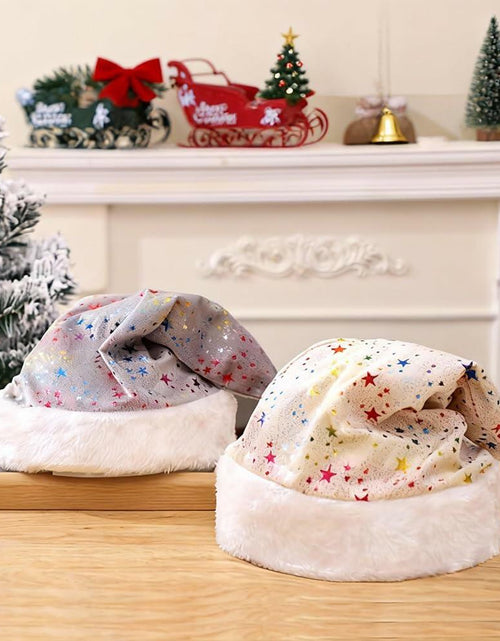 Load image into Gallery viewer, PAIDEMCF Grey Santa Hat with Glitter Stars Christmas Holiday Size Standard
