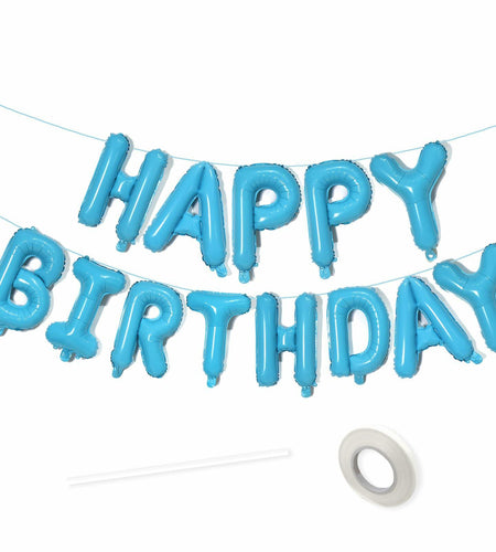 VHUWE 16in Pearl Blue Happy Birthday Balloon Banner Nylon Party Decor