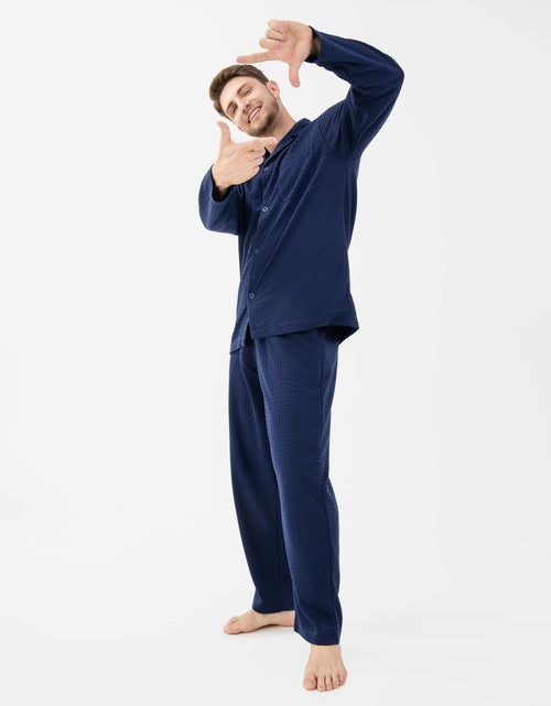 Load image into Gallery viewer, DAVID ARCHY Mens Waffle Pajamas Set Notched Collar Winter Sleepwear Blue XXL
