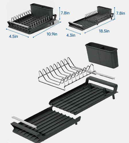 TOOCA BEAR Expandable Small Dish Drying Rack with Cutlery Holder Gray