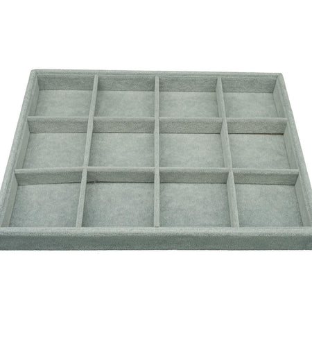 AIRZSNRY Large Velvet Jewelry Tray Drawer Organizer 12 Grid Grey