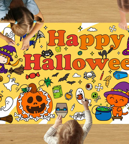 Artlunar Halloween Giant Coloring Poster Witch Ghost Bat Orange 31x72 Inch