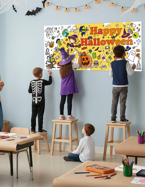 Load image into Gallery viewer, Artlunar Halloween Giant Coloring Poster Witch Ghost Bat Orange 31x72 Inch
