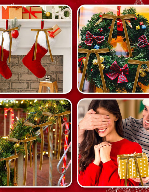 Load image into Gallery viewer, Glitinsel Khaki Velvet Bows Christmas Tree Ornaments 24 Pcs 5x7in
