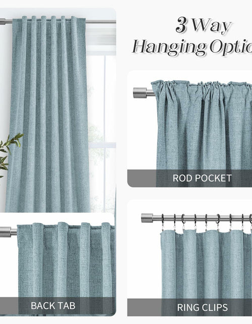 Load image into Gallery viewer, PANGSINNE 63in Blackout Linen Curtains 2 Panels Dusty Blue 52x63in
