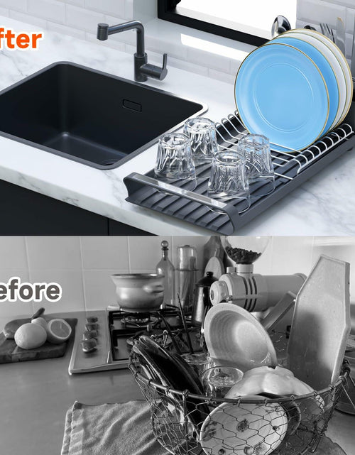 Load image into Gallery viewer, TOOCA BEAR Expandable Small Dish Drying Rack with Cutlery Holder Gray
