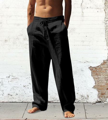 domirica Men's Casual Linen Sweatpants Drawstring Waist Black Size M