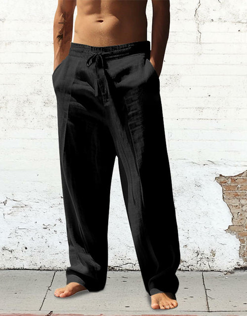 Load image into Gallery viewer, domirica Men's Casual Linen Sweatpants Drawstring Waist Black Size M
