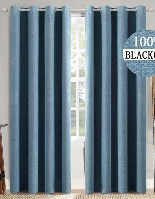 Load image into Gallery viewer, PANGSINNE 63in Blackout Linen Curtains 2 Panels Dusty Blue 52x63in
