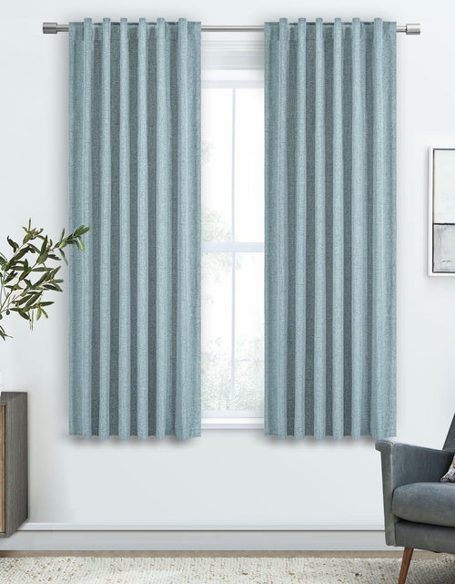 Load image into Gallery viewer, PANGSINNE 63in Blackout Linen Curtains 2 Panels Dusty Blue 52x63in
