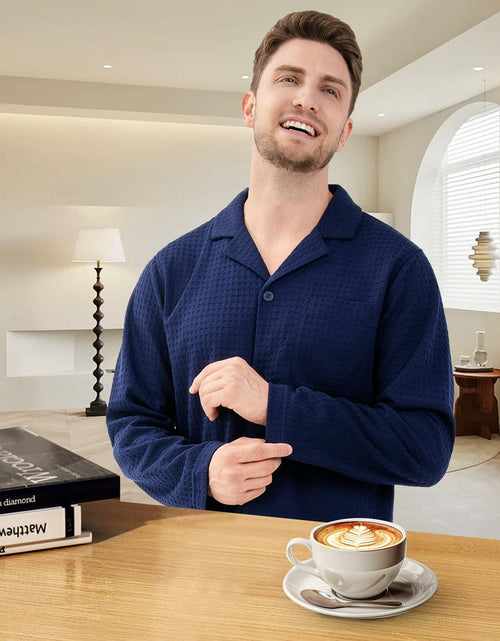 Load image into Gallery viewer, DAVID ARCHY Mens Waffle Pajamas Set Notched Collar Winter Sleepwear Blue XXL
