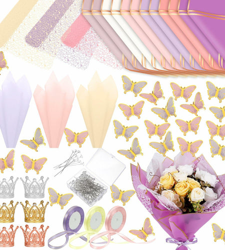 Qilery 334 Pc Flower Wrapping Paper Set Waterproof Floral Butterfly Fresh Color