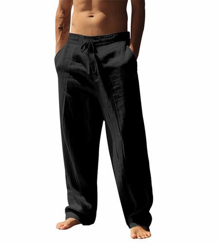 domirica Men's Casual Linen Sweatpants Drawstring Waist Black Size M