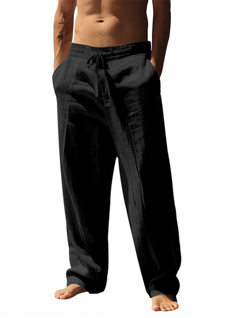 Load image into Gallery viewer, domirica Men's Casual Linen Sweatpants Drawstring Waist Black Size M
